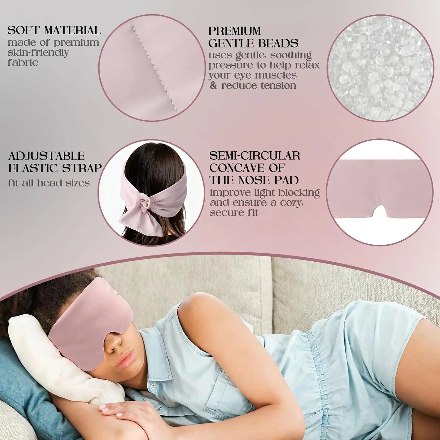 Weighted Eye Mask for Sleeping Soft Blackout Gravity Sleep Mask Gentle Pressure Eyes Cover with Adjustable Elastic Travel Gifts
