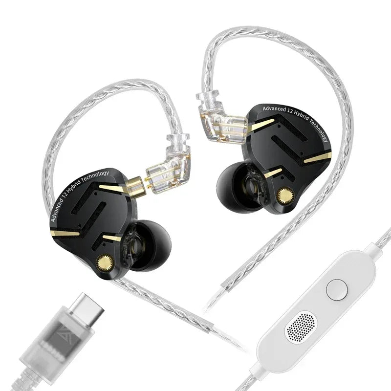 Wired Hybrid IEM Earphones HiFi Bass Gaming Audio | Tidesmit black with mic-C Tidesmit
