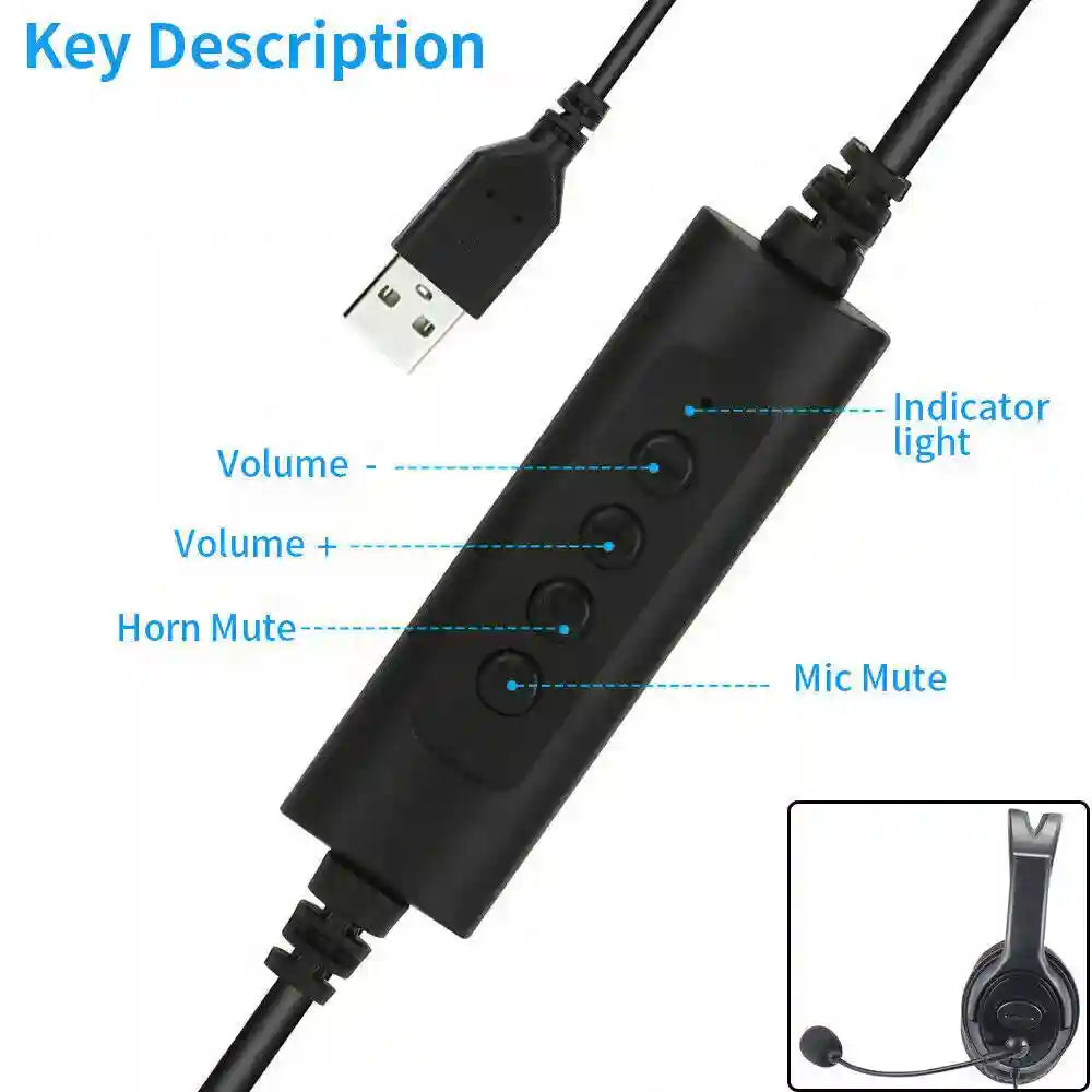 USB Wired Headset with Noise Cancelling Mic for PC - Black Tidesmit