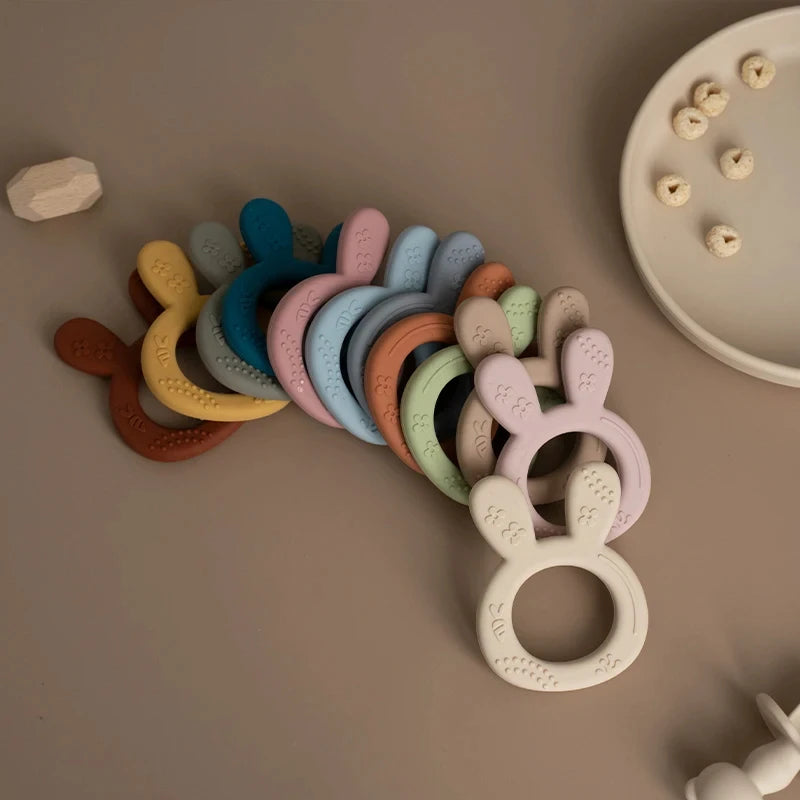 Cartoon Rabbit Baby Soft Silicone Teether Ring BPA Free Newborn Chewing Sensory Toy Food Grade Toddler Teething Toys Baby Stuff