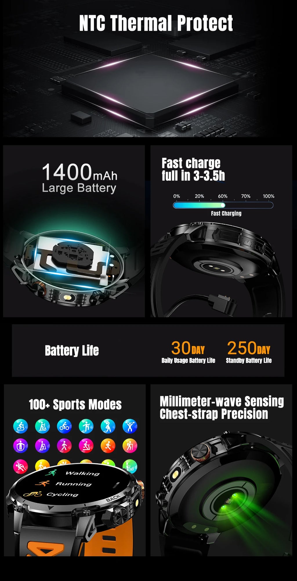 New outdoor GPS path 1.46"100+sport Bluetooth calling Smart Watch IP68 Waterproof Sports Run tracker Outdoors Compass Smartwatch
