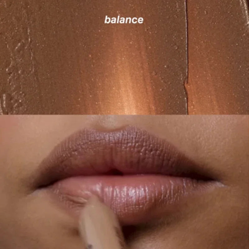 Rhode Skin Peptide Lip Shape Pencil in Balance: creamy brown lip liner swatch and application on lips.