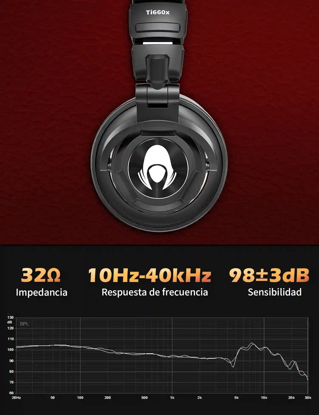 Studio Monitor Over-Ear Headphones - Detachable Cord Ti660x Tidesmit