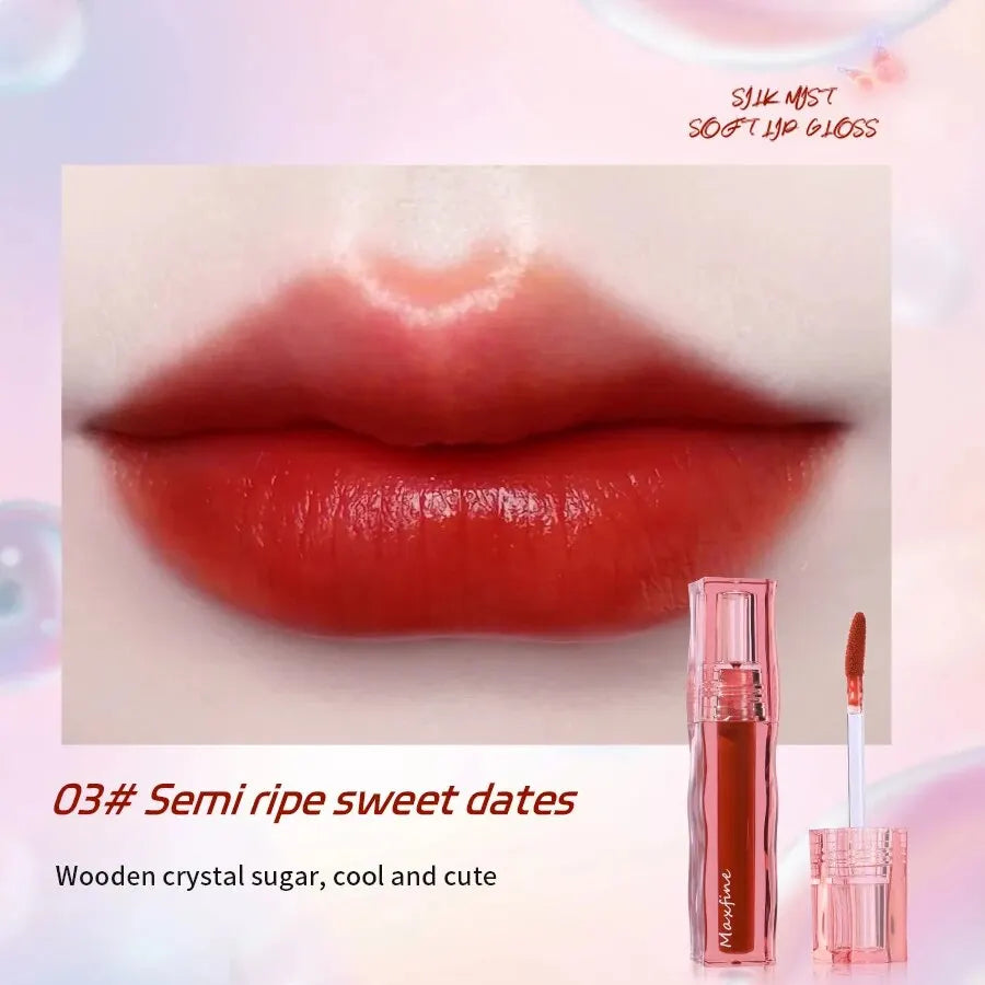 Moisturizing liquid lipstick in shade 03 Semi Ripe Sweet Dates with a glossy, pigmented finish and applicator.