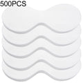 A stack of five white, butterfly-shaped disposable cotton eye mask sheets for skincare.