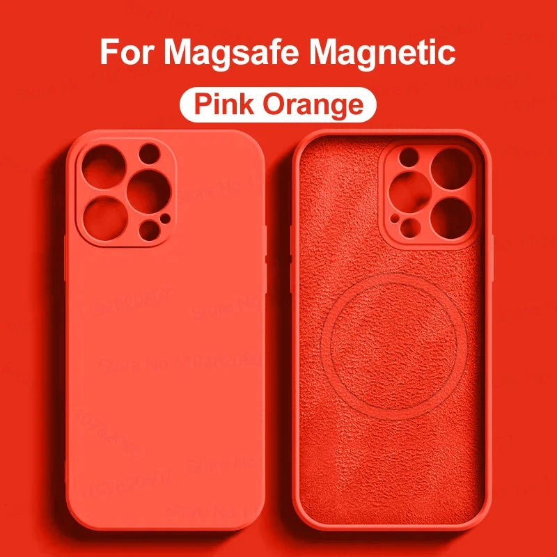 Magnetic iPhone 15 Pro Max Case: Slim Fit Shock-Absorbing Liquid Silicone Pink Orange Tidesmit