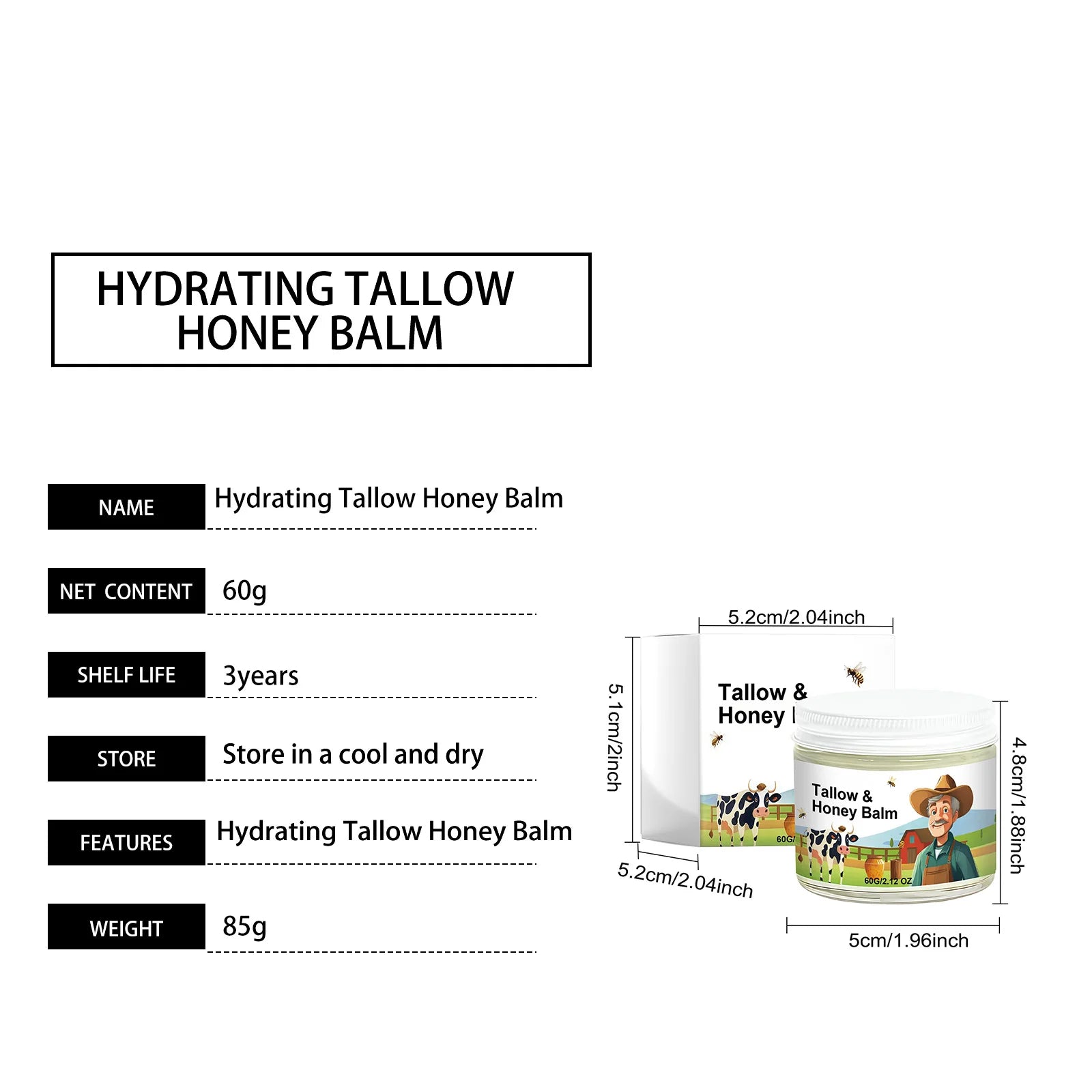 Tallow Honey Balm Soft Smooth Skin Enhance Elasticity Repair Barrier Anti Dryness Moisturize Beef Tallow Face Cream Body Lotion