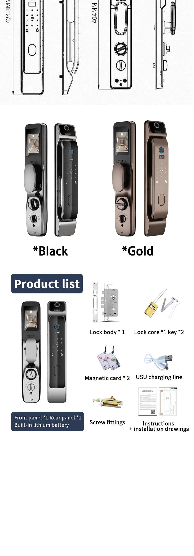 Tuya Smart 3D Face Door Lock Security Face & Camera Monitor Intelligent Fingerprint Password Biometric Electronic Key Unlock