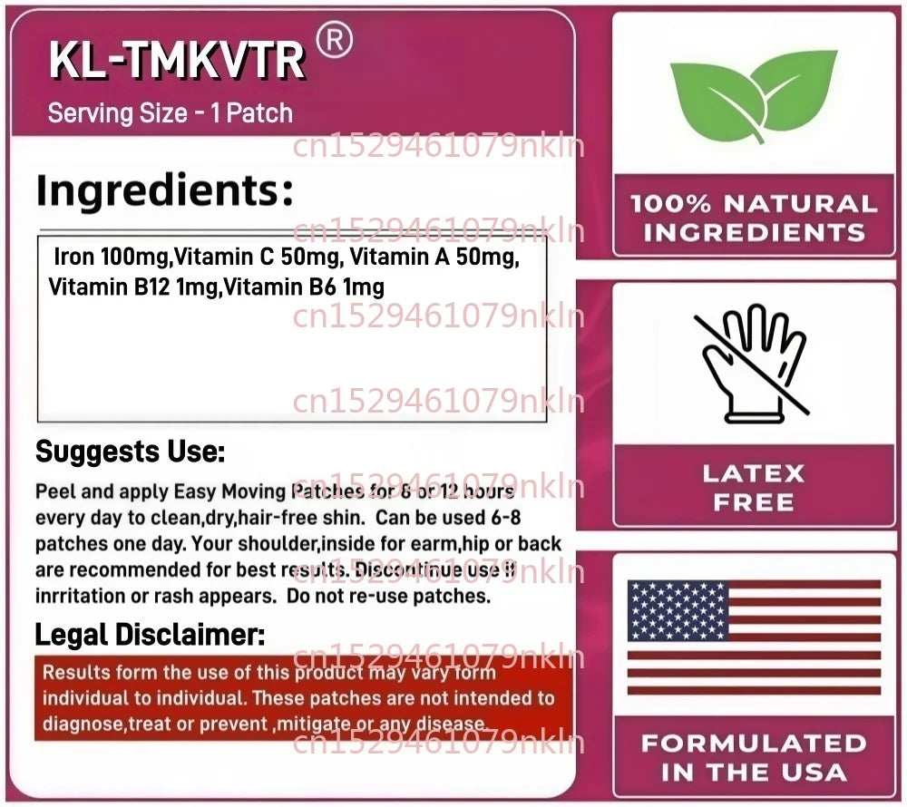 30 Patches Iron Supplements Transdermal Patches for Women & Men With Vitamin C, A, B12 - Improve Absorption, Energy Boost