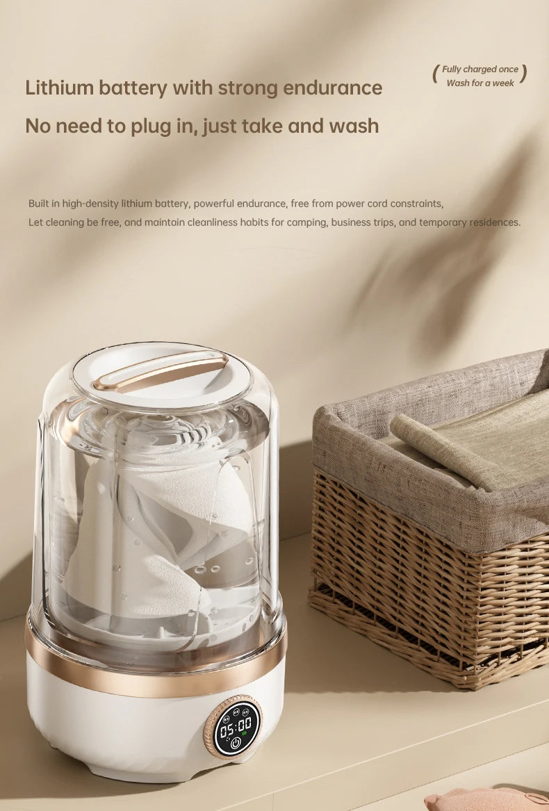 Tidesmit 2L wireless portable mini washing machine with laundry cup for baby clothes cleaning, side profile view.