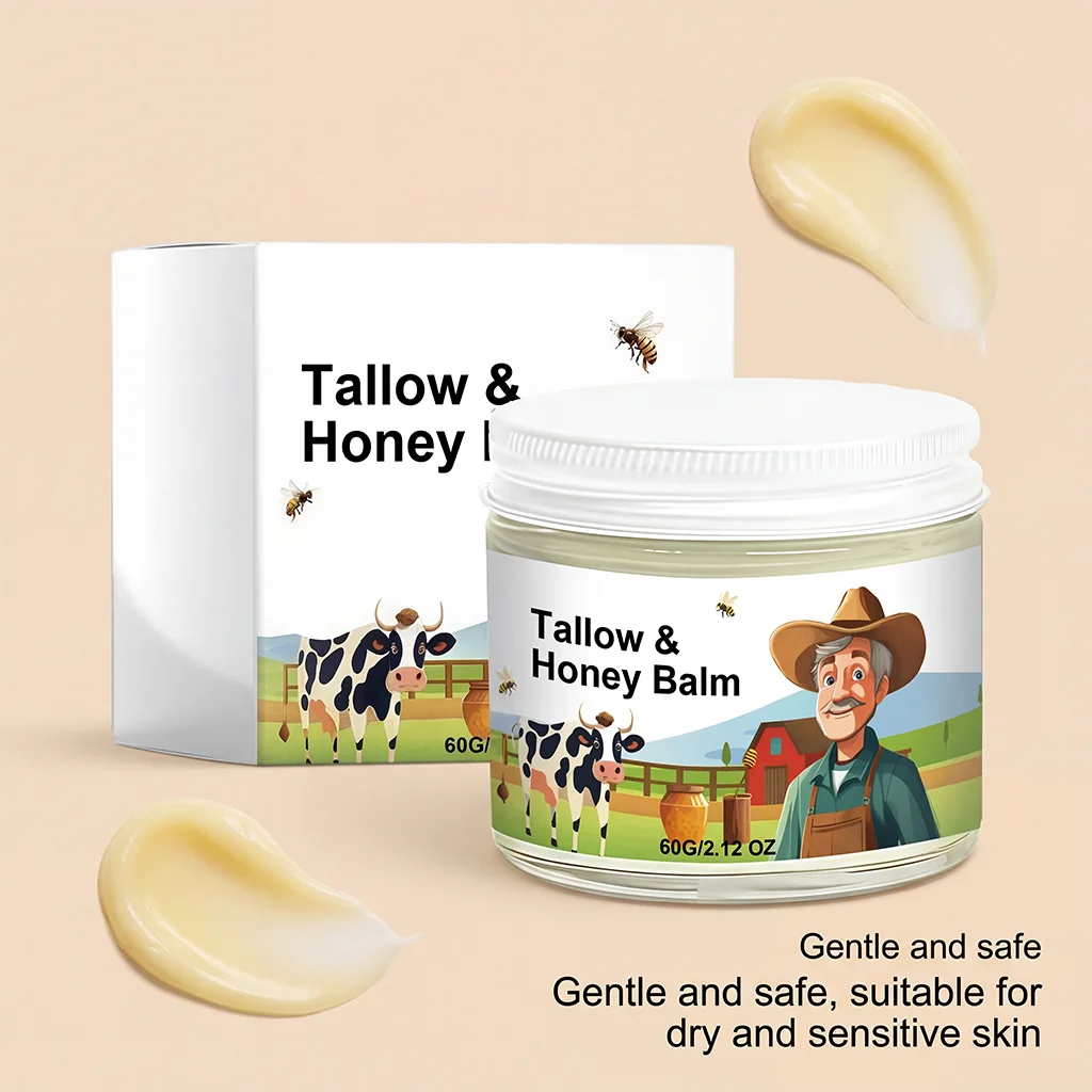 Organic Grass-Fed Beef Tallow Balm with Raw Honey - Moisturizing Cream for Soft, Smooth Skin - Handmade All-Natural Moisturizer