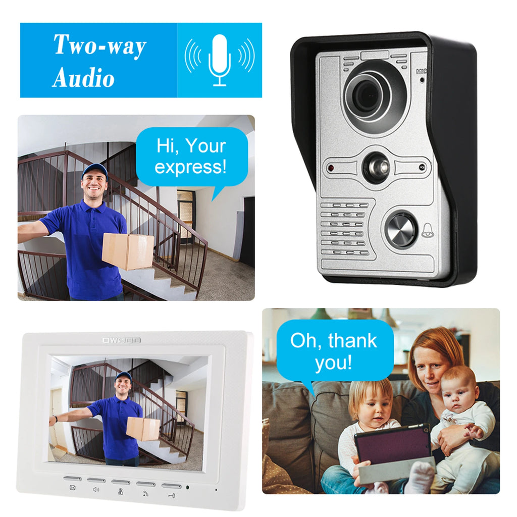IR-CUT Outdoor Camera 7 inch Wired Video Doorbell Indoor Monitor Visual Intercom Two-way Audio Remote Unlock Video Door Phone