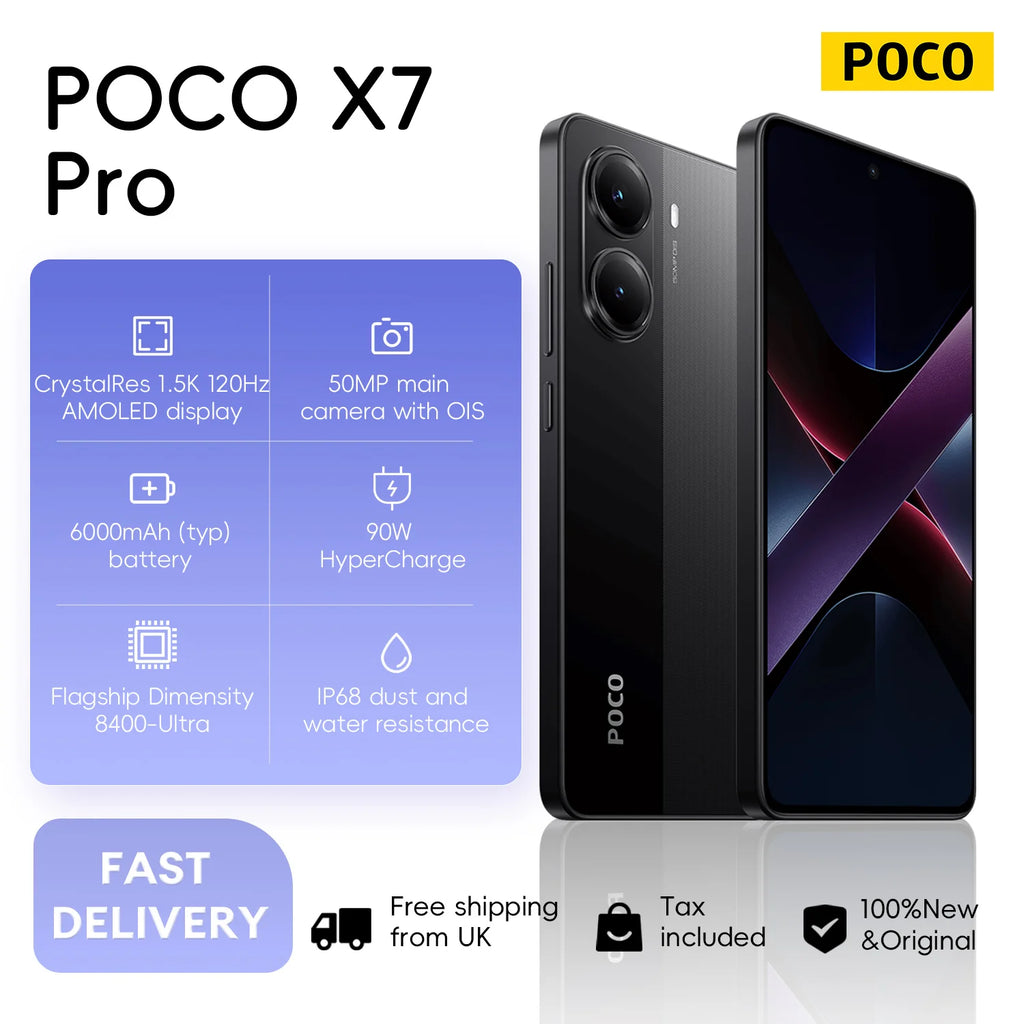 POCO X7 Pro 5G Smartphone, 256GB, 120Hz AMOLED Display, 90W Charge AE Tidesmit