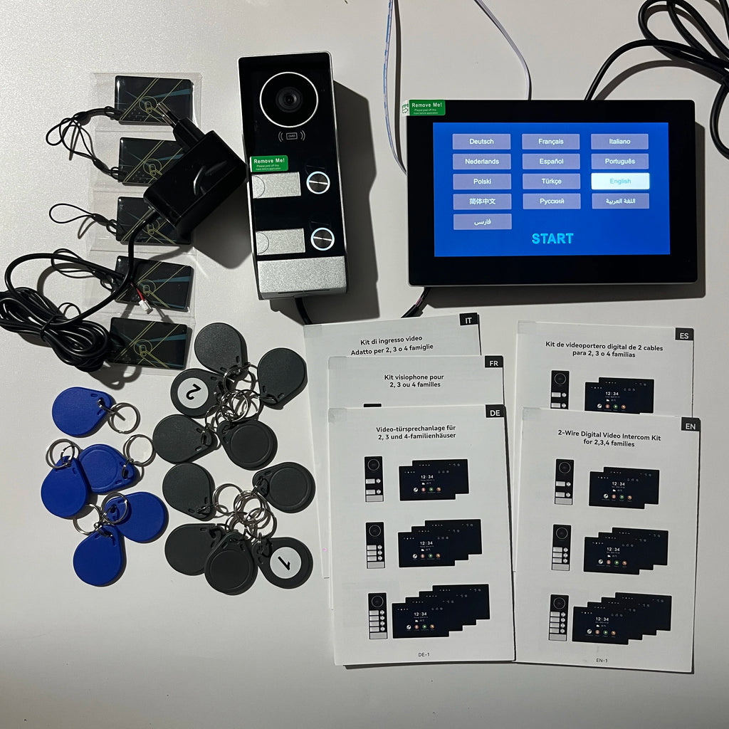 2-4 Unit Home 2 Wire 7inch Touch Video Intercom for Apartments Residential Video Door Phone System with RFID Card APP Unlock ﻿