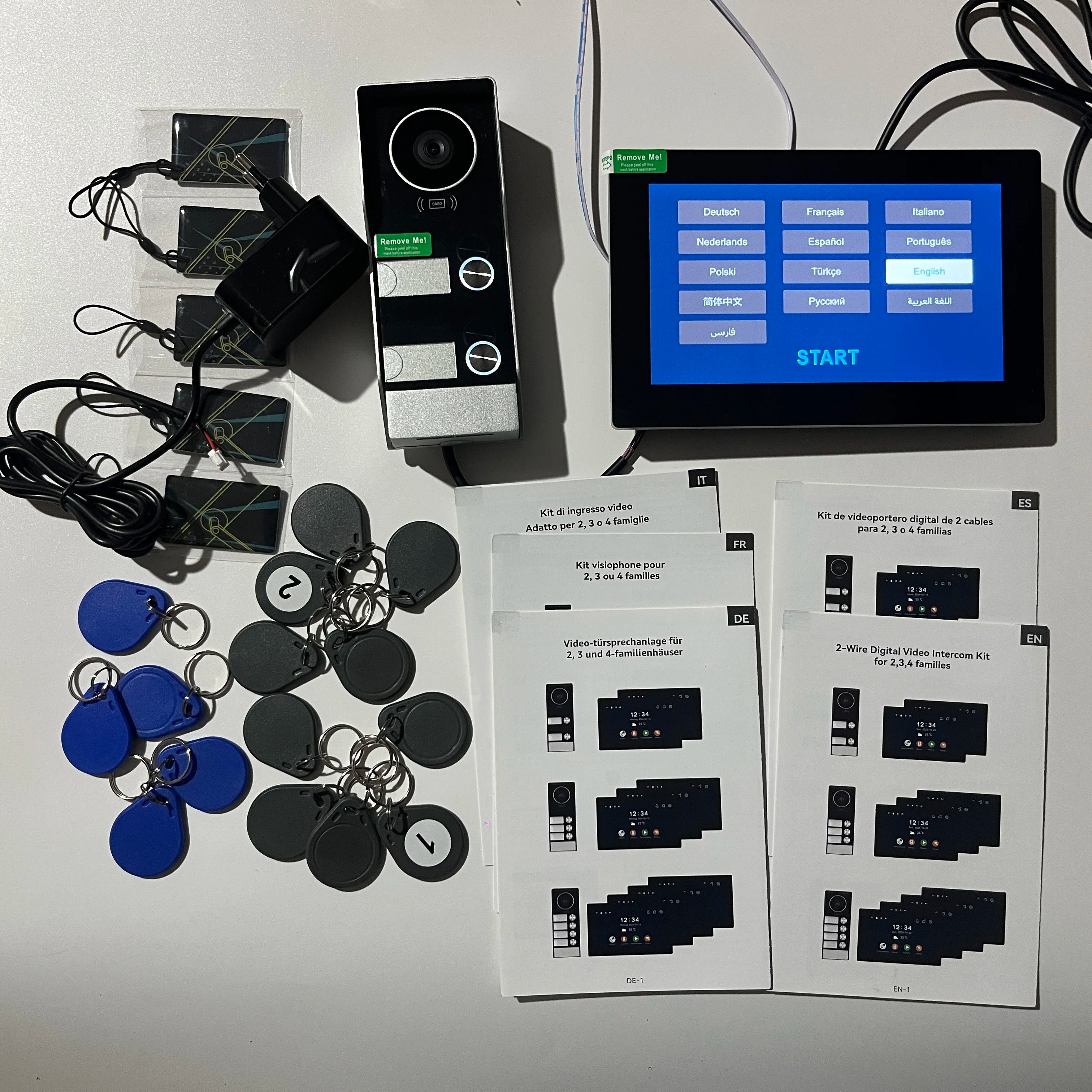 2-4 Unit Home 2 Wire 7inch Touch Video Intercom for Apartments Residential Video Door Phone System with RFID Card APP Unlock ﻿