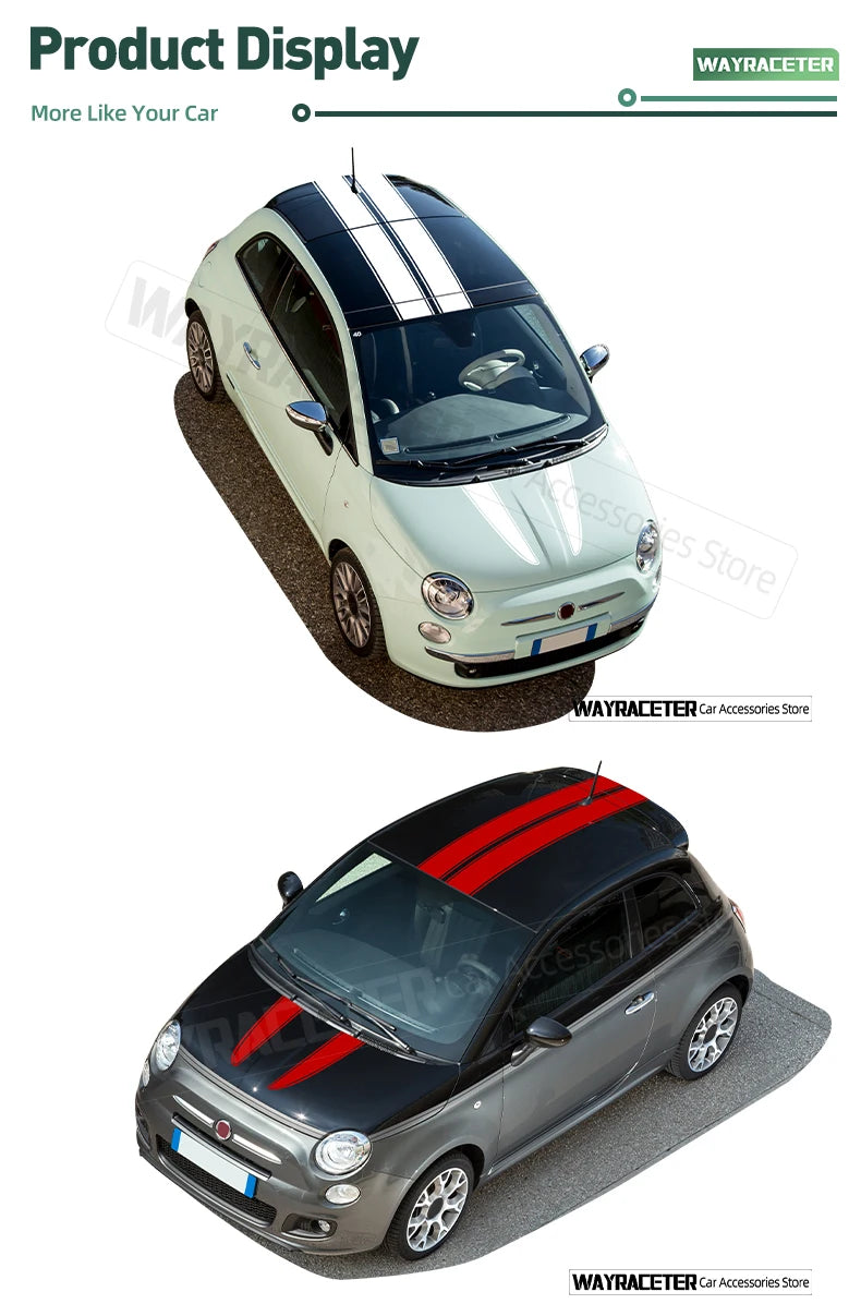 Bonnet Stripes Hood Engine Cover Roof Trunk Tail Body Graphcis Vinyl Decal For Fiat 500 Abarth 595 695 500c 500e Accessories