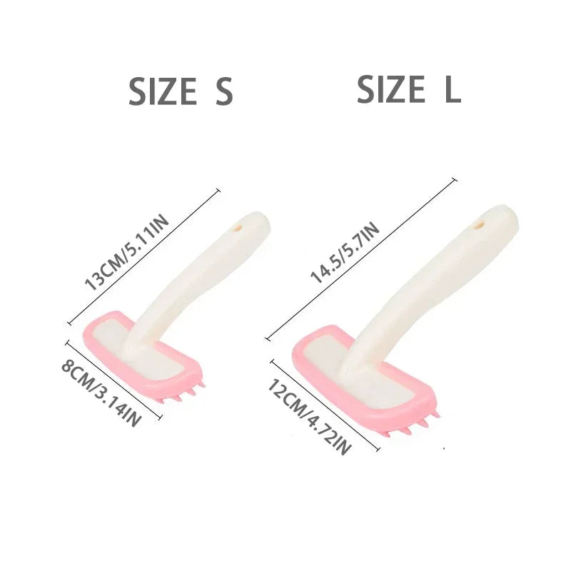 Small and large pink silicone pet grooming comb for rabbits, cats, and guinea pigs for gentle hair cleaning and care.
