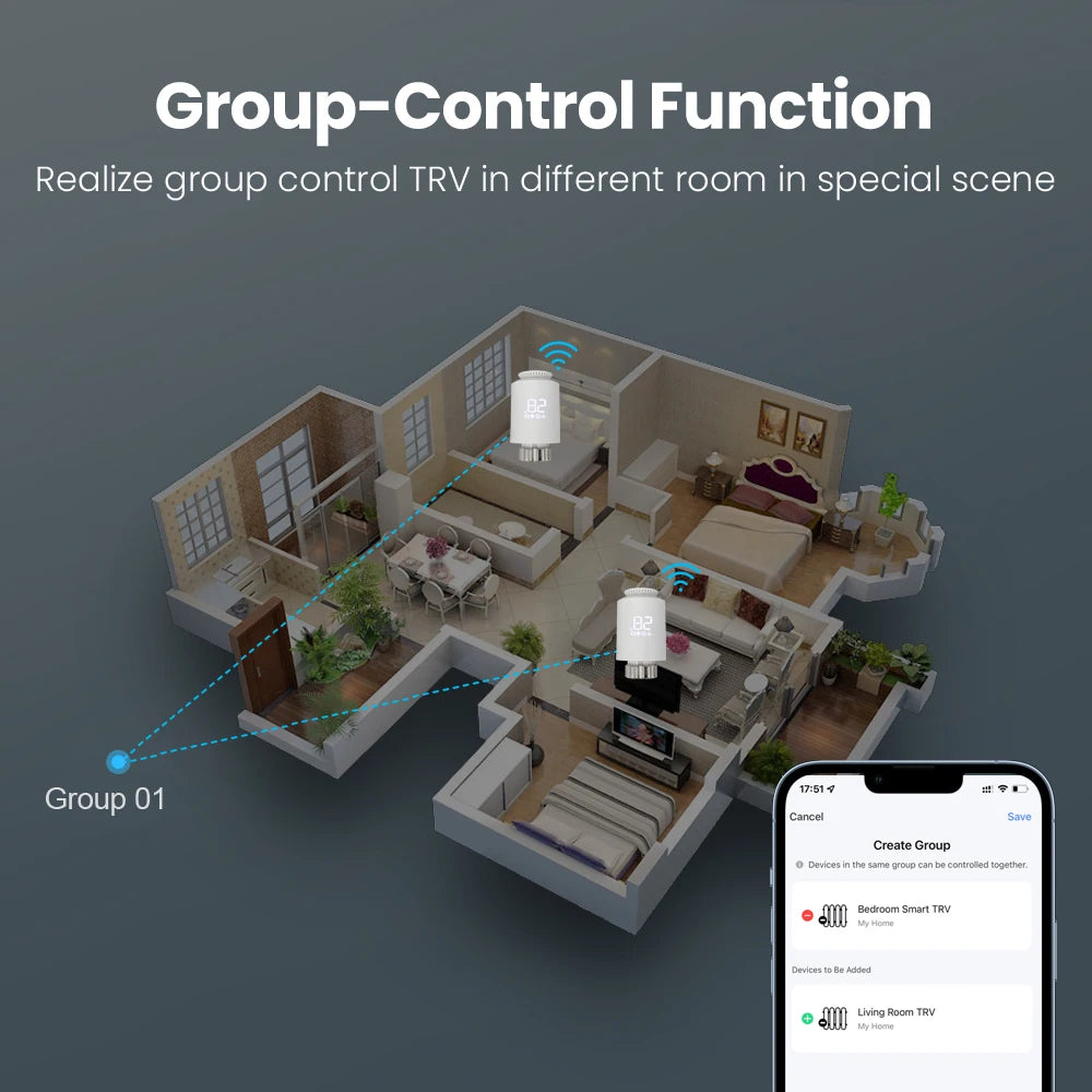 ZigBee 3.0 Smart Radiator Thermostat - TRV06 App Control & Voice Tidesmit