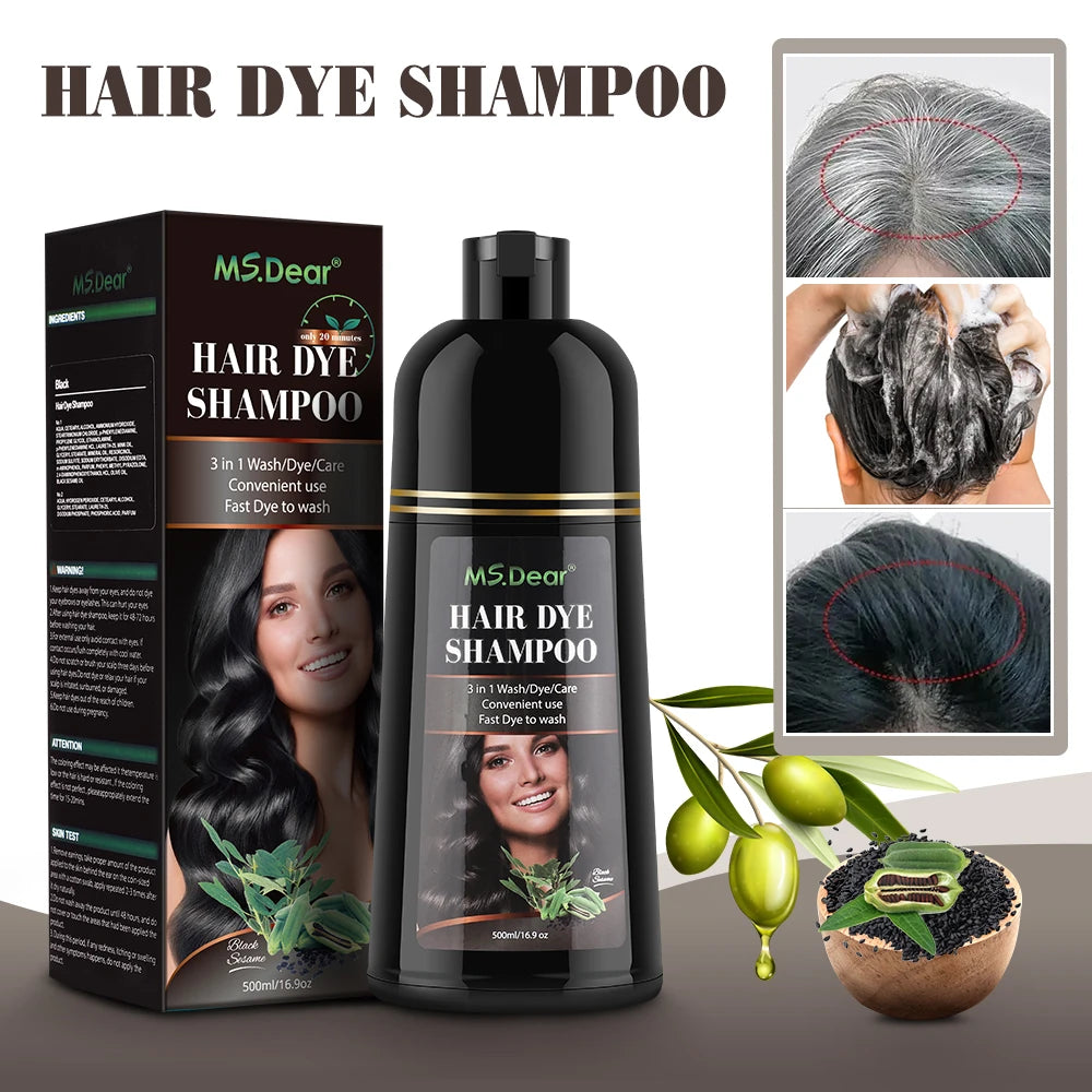 500ml Instant Black Dye Shampoo Black Coffee Color Hair Coloring Natural Herbal Ginseng Hair Repair Shampoo Hair Dyed Care