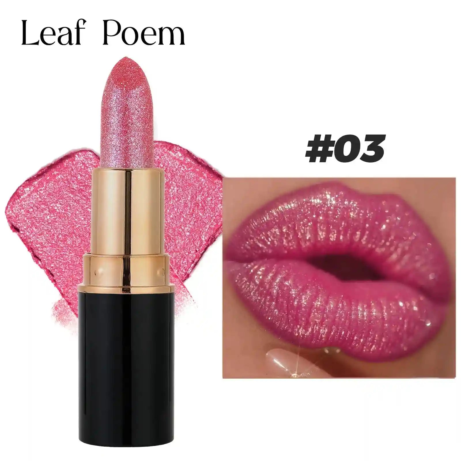 Metallic Glitter Waterproof Lipstick - Long-Lasting Shimmer Formula Lip Care 03 Tidesmit