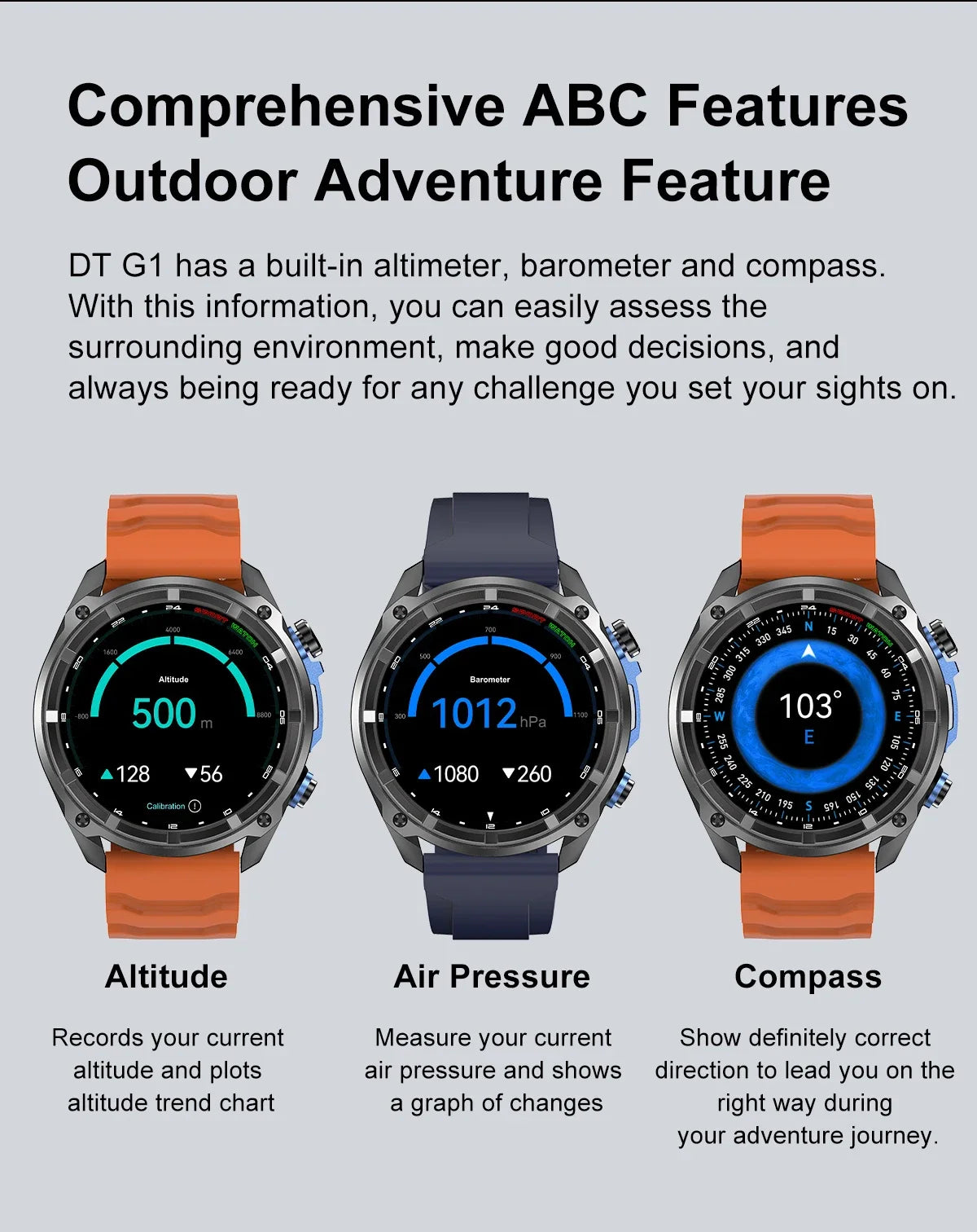 2026 New Outdoor Adventure DT G1 Smart Watch GPS Offline Map 100+Sports Mode Fitness 3ATM Waterproof Bluetooth Call Smart Watch