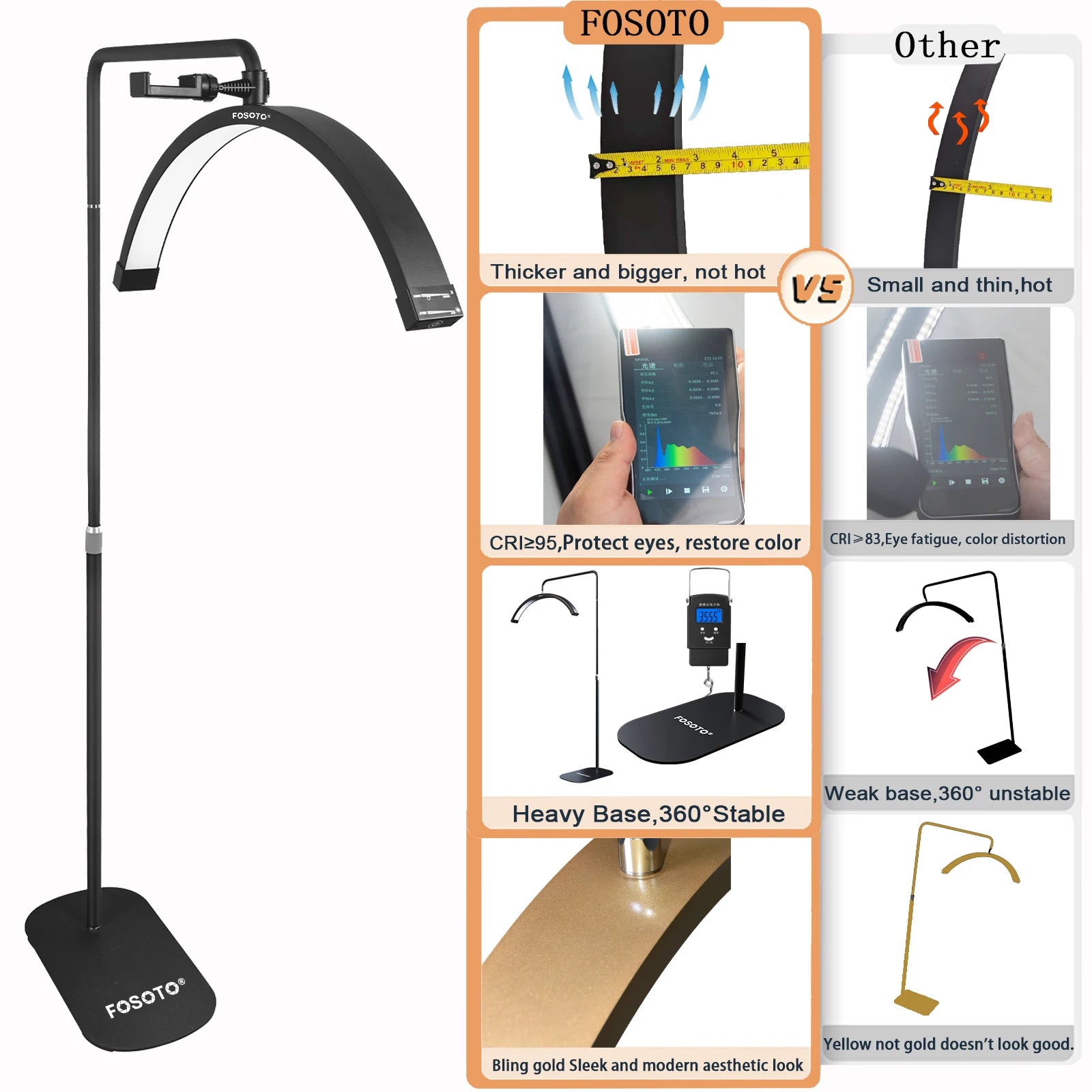 Half Moon LED Lash Light with Floor Stand - Adjustable Beauty Lamp Tidesmit