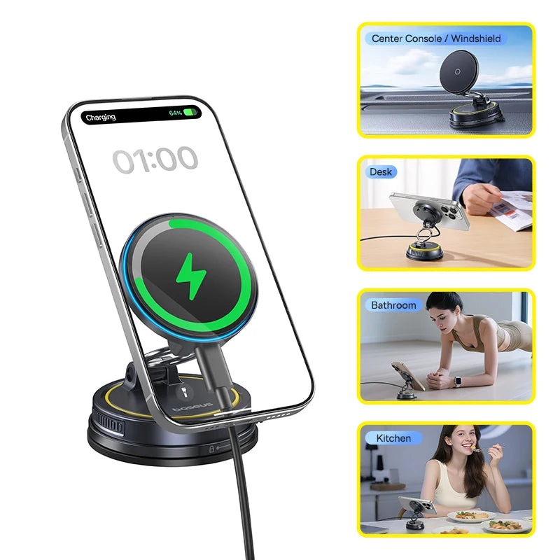 Magnetic Car Phone Holder & Qi Certified Fast Wireless Charger - Silver Silver Tidesmit