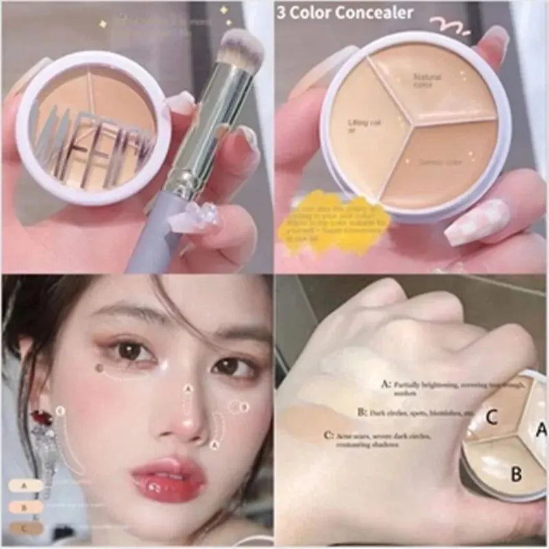 Tidesmit 3-Color Concealer Palette showing shade swatches for full coverage of dark circles and face makeup