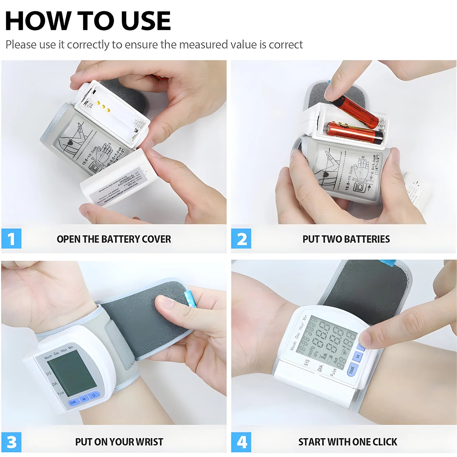 Wrist Digital Blood Pressure Monitor, Heart Rate Pulse Meter, Portable Sphygmomanometer Tensiometer for Home Use