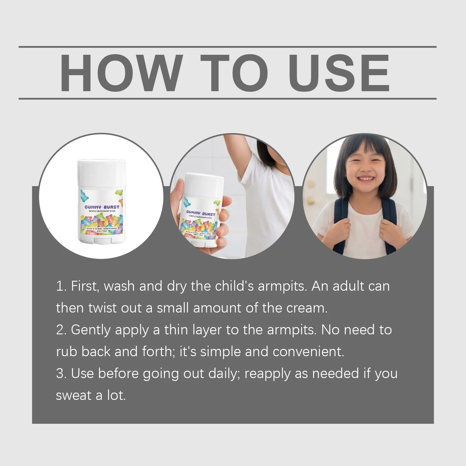 Tidesmit kids antiperspirant stick for sweat and odor control, refreshing armpit deodorant for lasting fragrance.