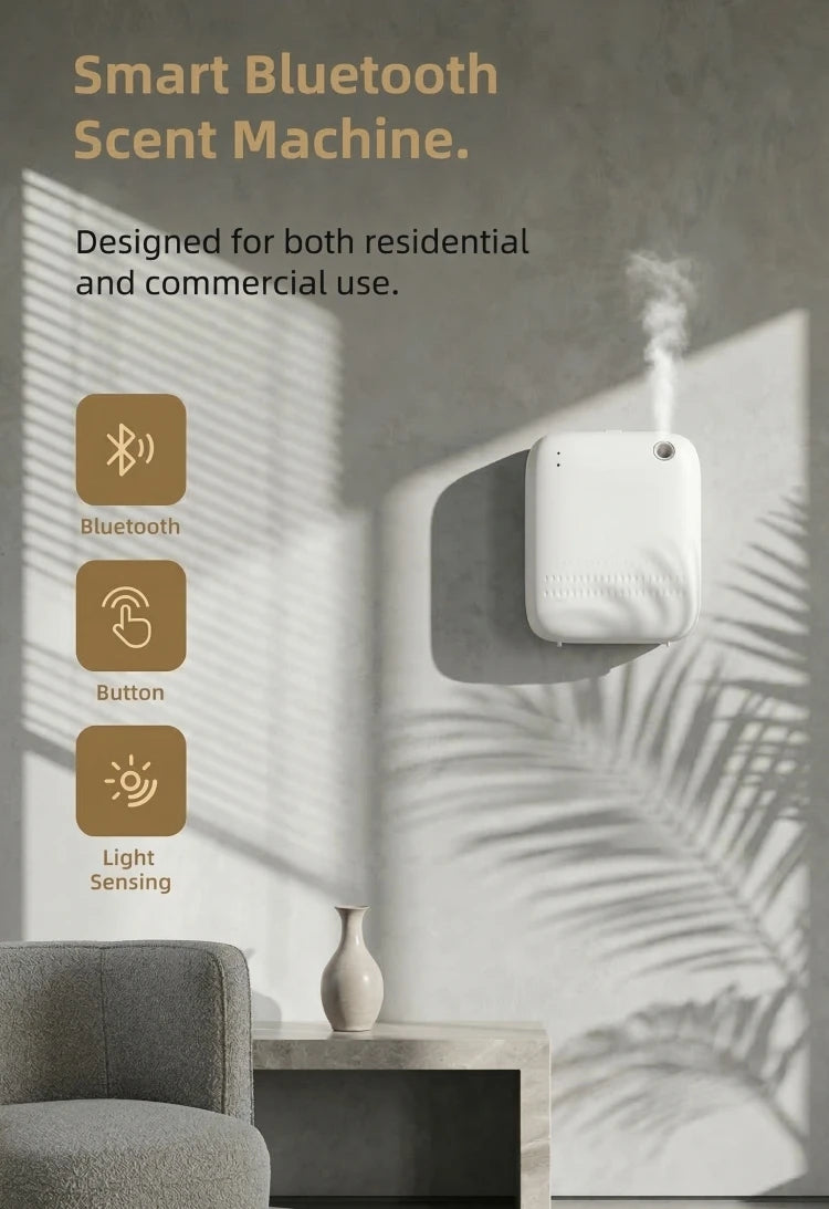 Smart Bluetooth Waterless Essential Oil Diffuser 150ml Wall-Mounted Aroma Scent Machine for Home Hotel Commercial Type-C