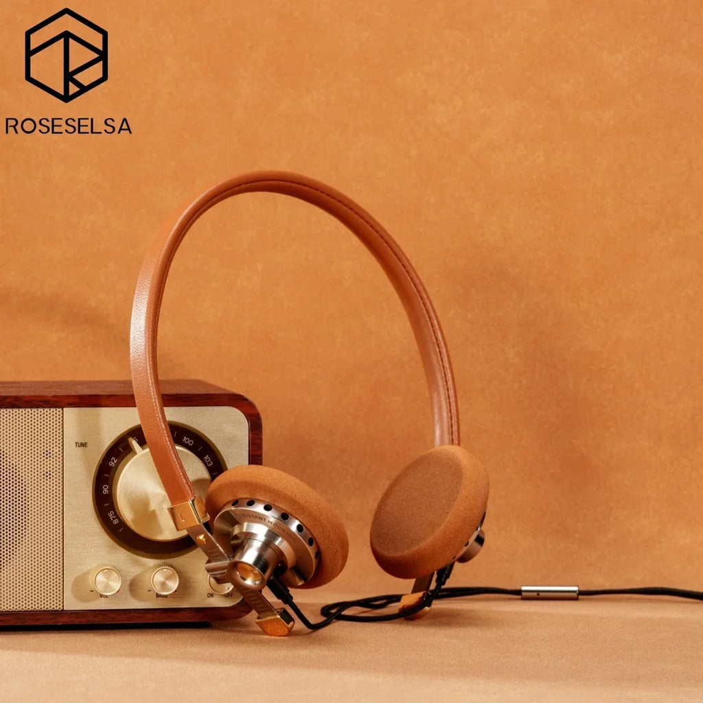Vintage Over-Ear Wired Headphones with HiFi Metal Frame Tidesmit