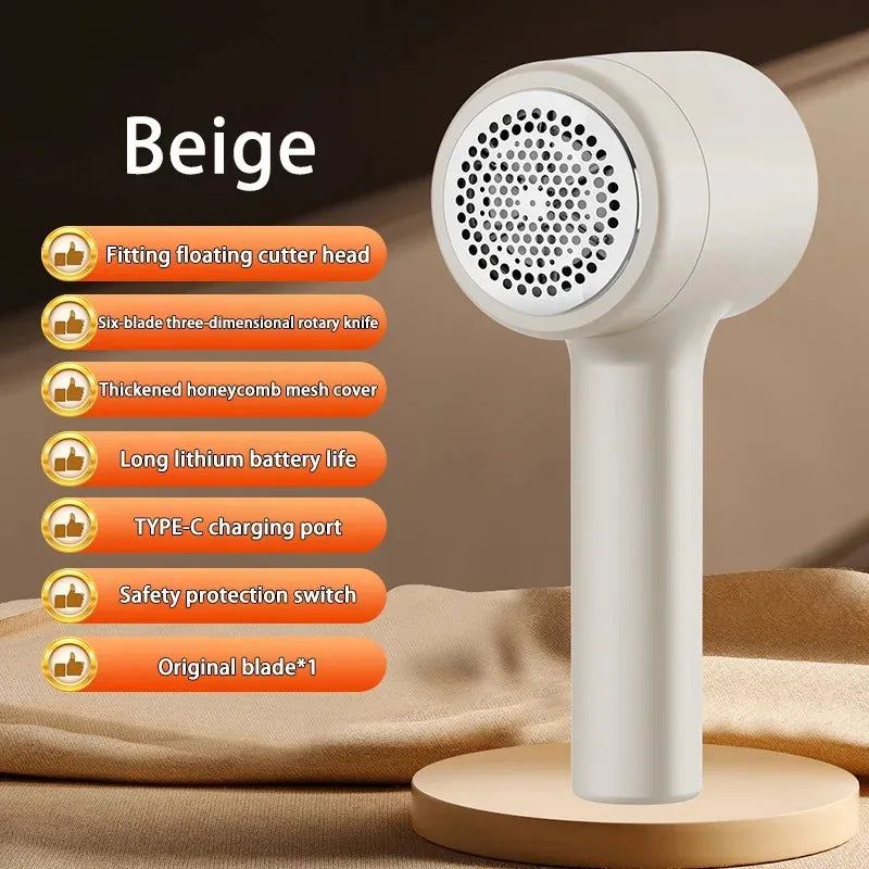 Electric fabric shaver, beige body with round perforated cutter head