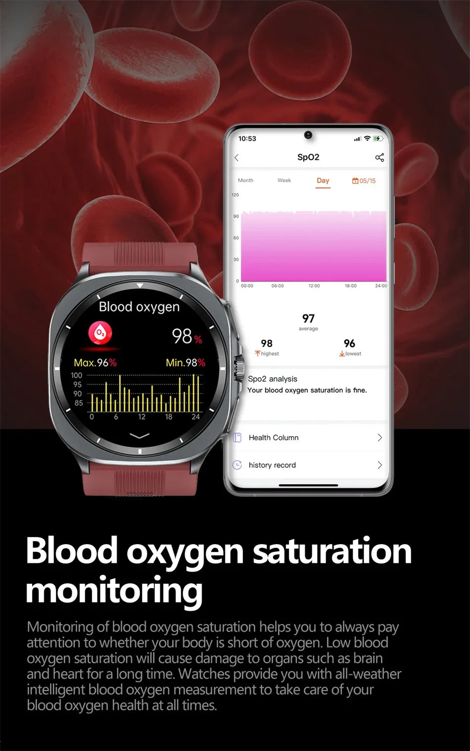 HY Digital Airbag Smartwatch for Huawei, Air Pump True Accurately Blood Pressure Watches Uric Acid Blood Lipids Health Watch Men