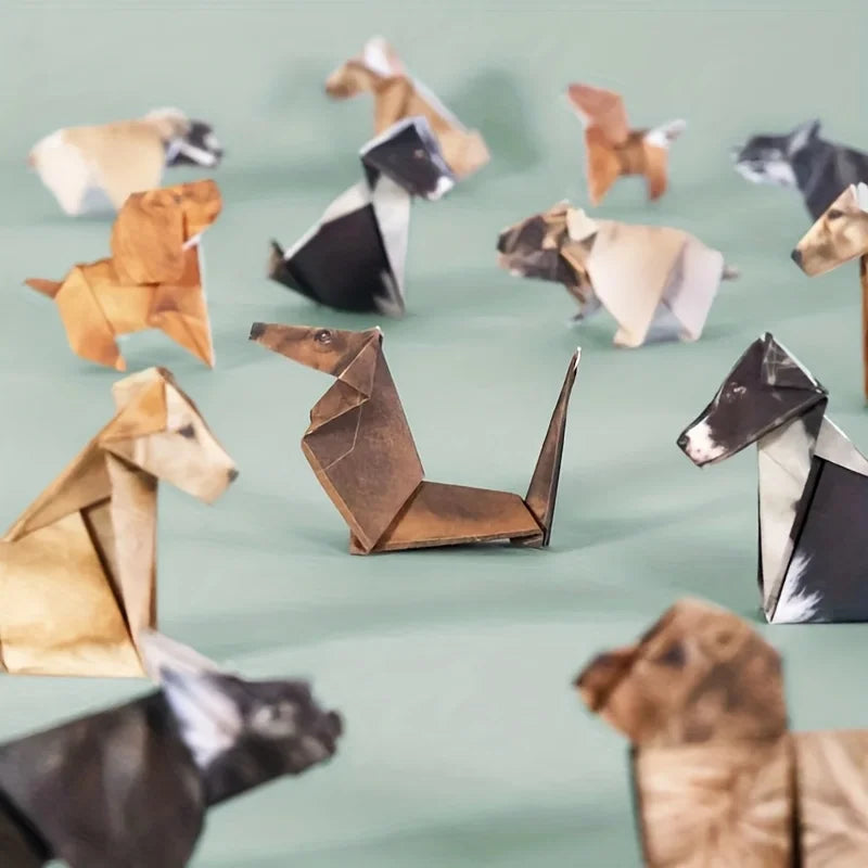 Paper origami dog kit, handmade miniature paper crafts for home decor, perfect creative gift for dog lovers.