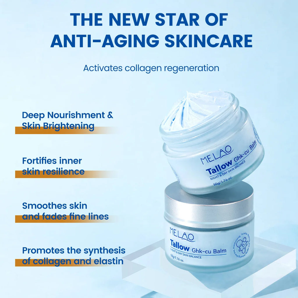 Grass-Fed Blue Balm Moisturizer with GHK-Cu Copper Peptides & Beef Tallow:Calendula Natural Skincare Care for Mature Dry Skin