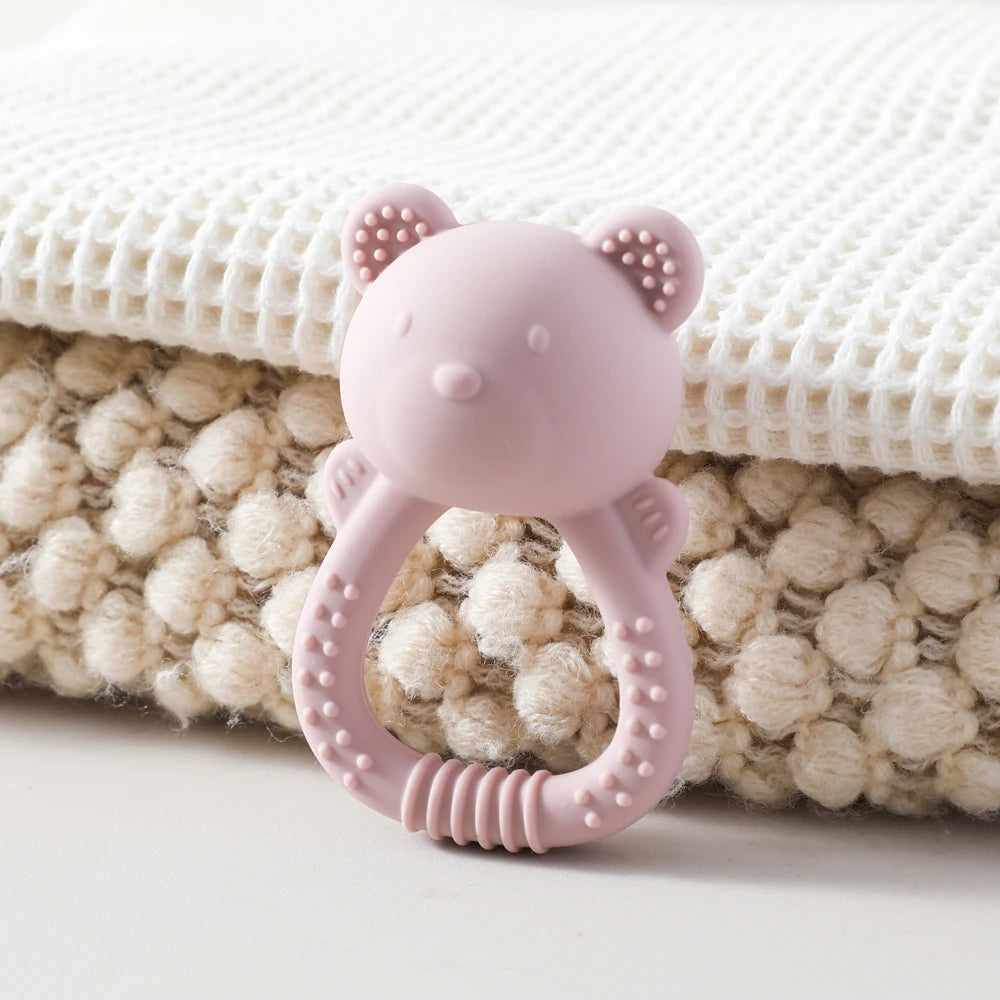 Baby Silicone Teether Bear Hand Bell Food Grade Teether Toys Rattle Baby 0-12 Months Silicone Sensory Toys Silicone Teething Toy