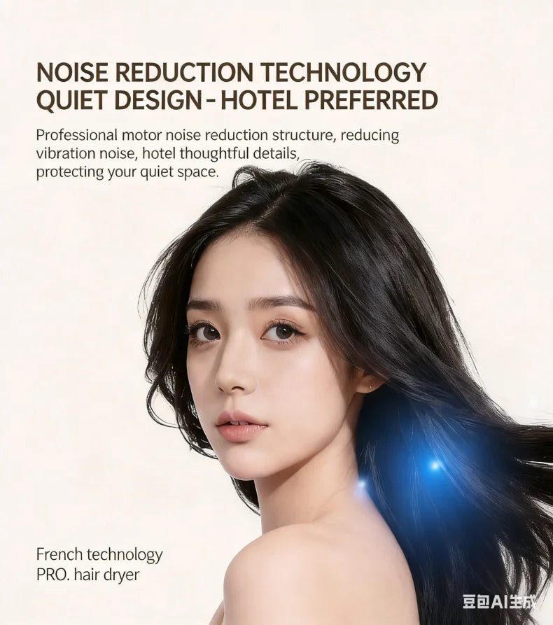 1800W wall-mounted hair dryer with LED temp display, quiet motor, 3 speeds, and chic design for home or hotel bathroom.