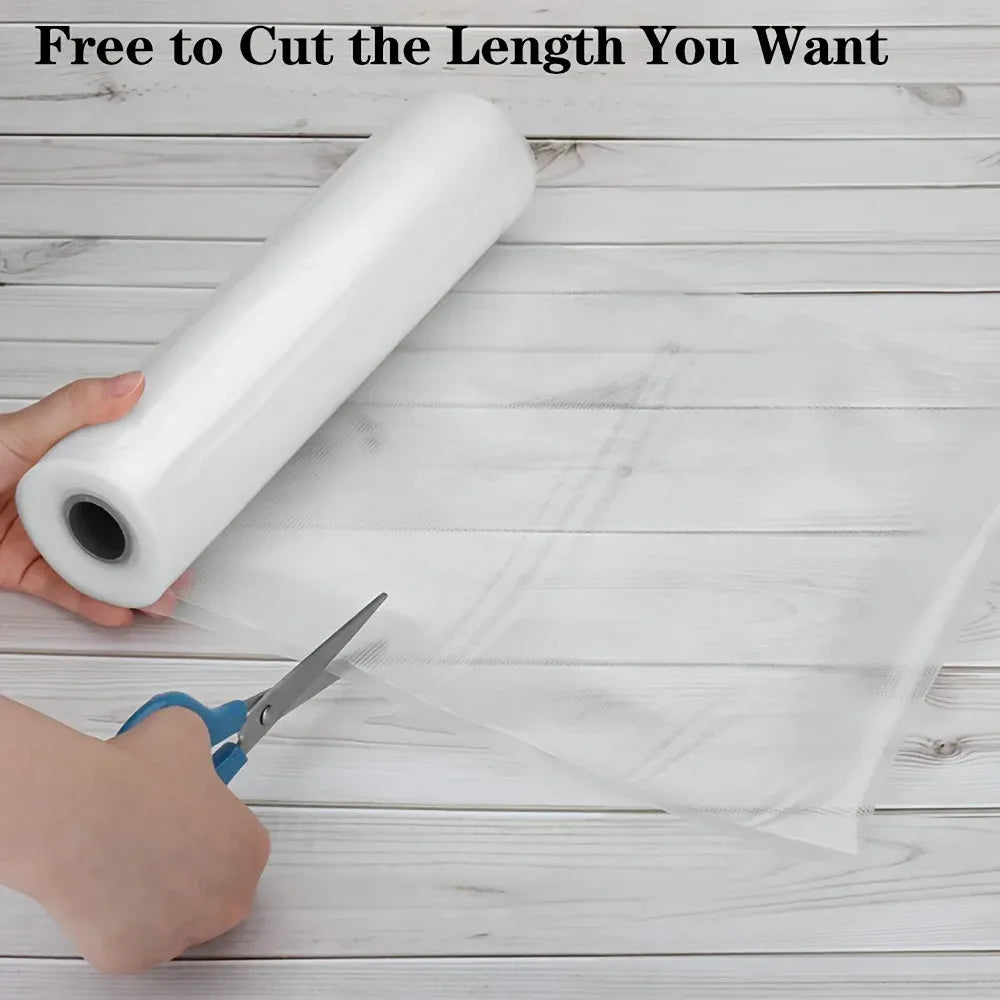 Vacuum sealer bag roll with open film for cutting to desired length