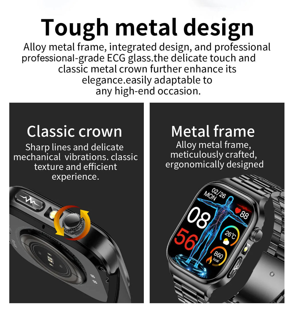 2026 New ECG Heart Health Analysis Smart Watch Accurate Uric Acid Blood Pressure Body Fat Five organ Fitness Health Smart Watch