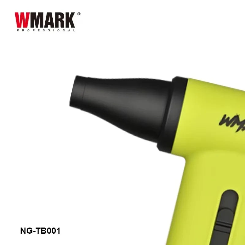 WMARK NG-TB001 neon yellow professional handheld hair dryer with black nozzle attachment for precision styling.