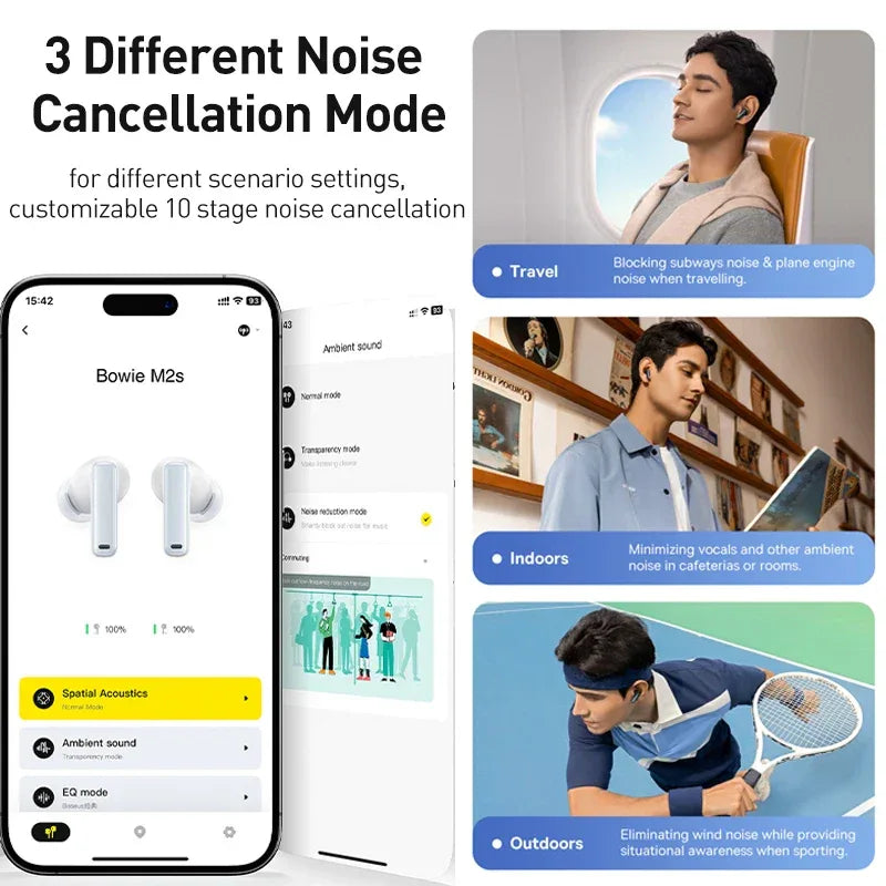 Tidesmit 48dB Active Noise Cancelling Wireless Earbuds - Bluetooth 5.3 Tidesmit