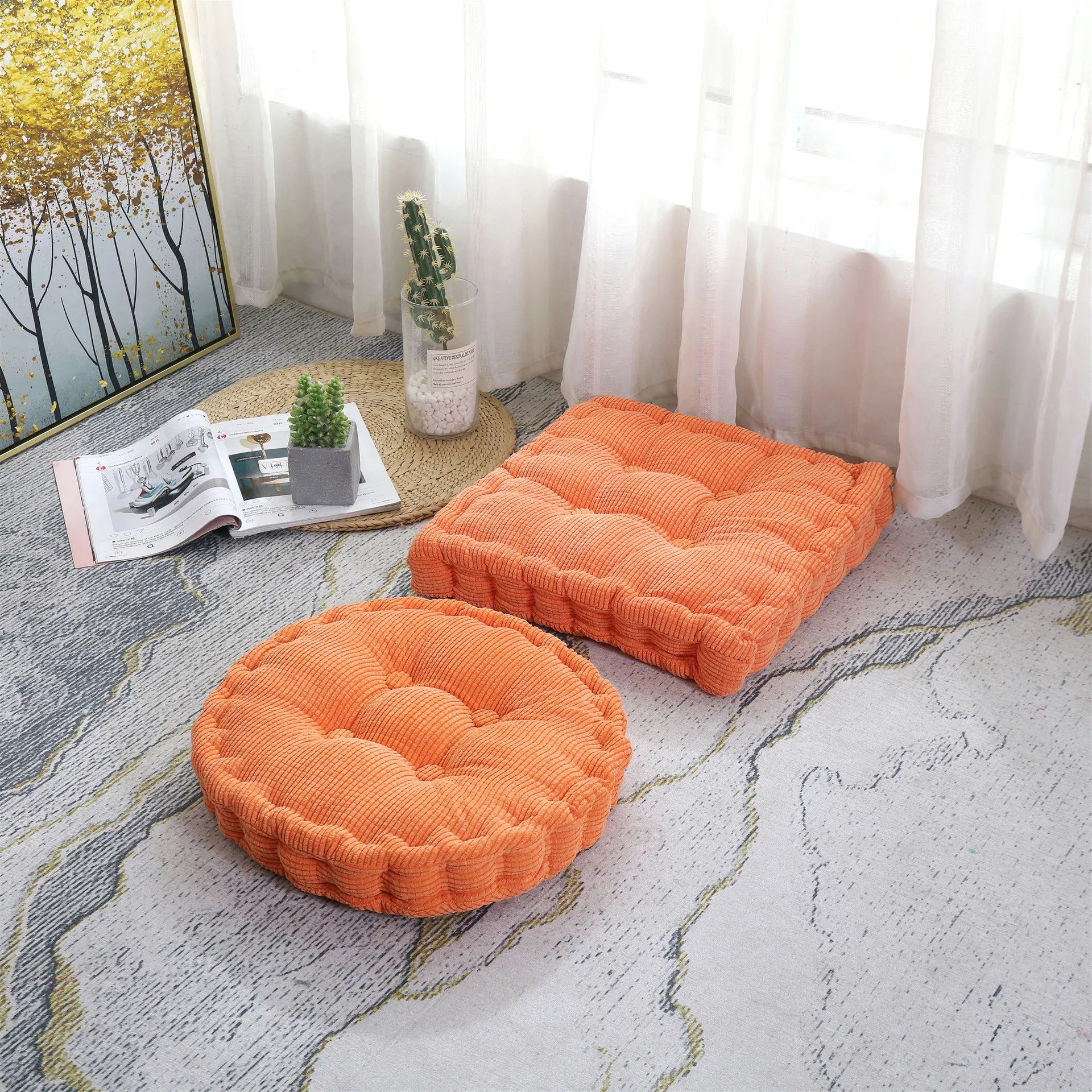 Four Seasons Soft Chair Seat Cushion Square Seat Pad Tatami Meditation Floor Pillow Cushion for Home Office Patio Dining Chairs