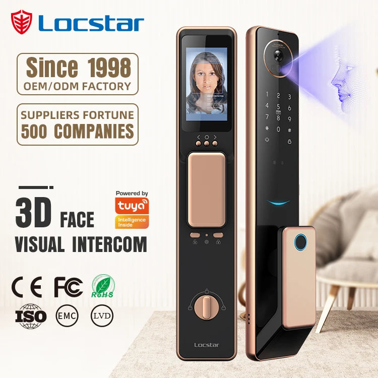 2026 Tuya Wifi Golden Video 3D Face Recognition Fingerprint Digital Smart Door Lock From Alibaba Certification Factory
