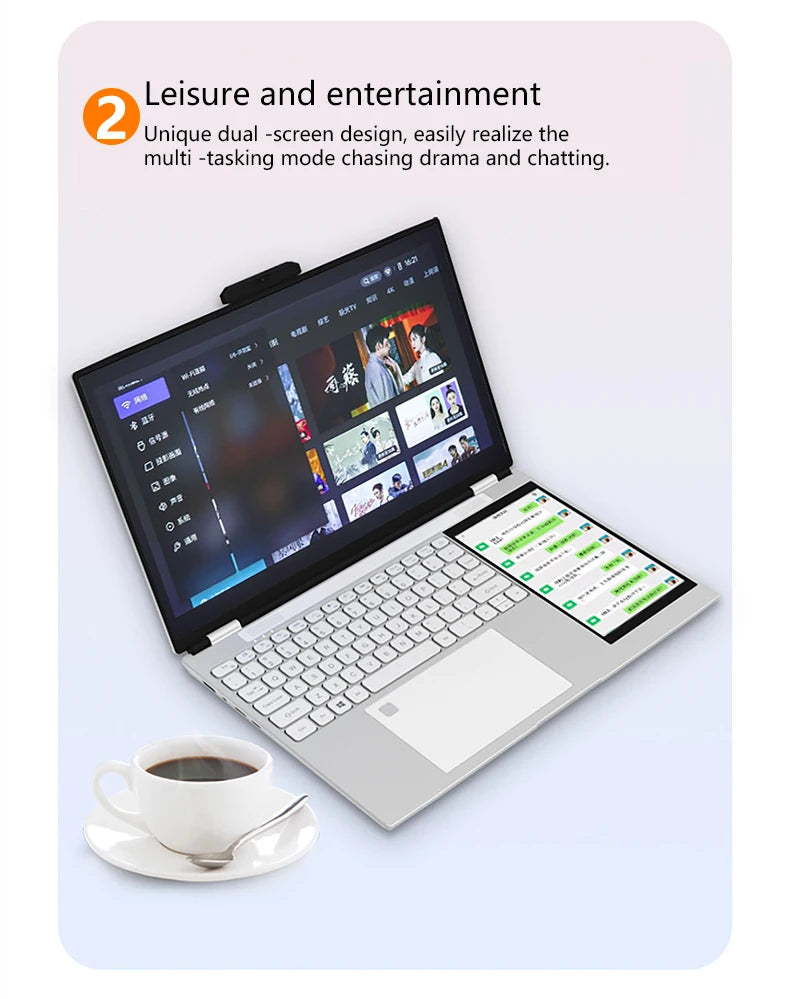 New 15.6 Inch+7 Inch LCD Dual Screen Laptop Computer Core N95 Laptop DDR4 16GB Touch Screen Laptop