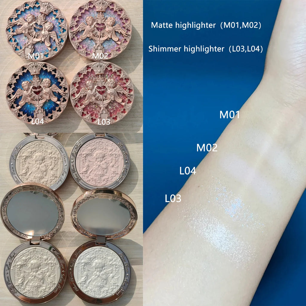 Tidesmit Flower Knows Little Angel embossed highlighter palette shimmer diamond glitter swatch for face makeup