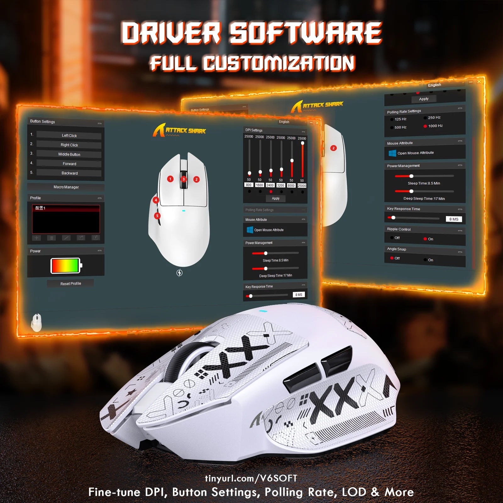 ATTACK SHARK V6 65g Wireless Gaming Mouse RGB Magnetic Charging Dock Wireless/Wired Mouse 1K Polling PAW3311 Office Gamer Mice