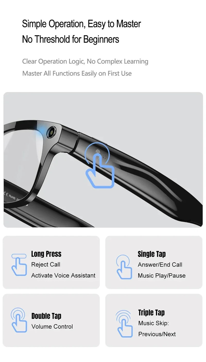 AI Smart Glasses with 100MP Camera & Spatial Audio - Tidesmit Tidesmit