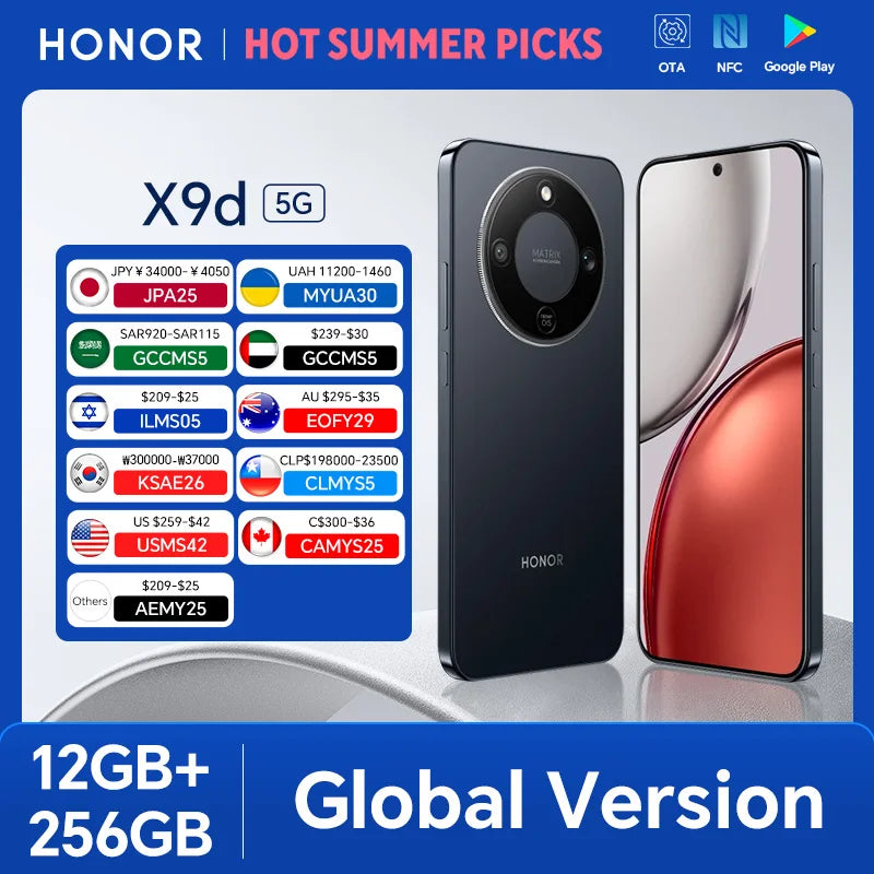 HONOR X9d 12GB+256GB Global Version 5G Smartphone 6.79'' 120Hz AMOLED Screen 108MP AI Main Camera 8300 mAh 66W Supercharging