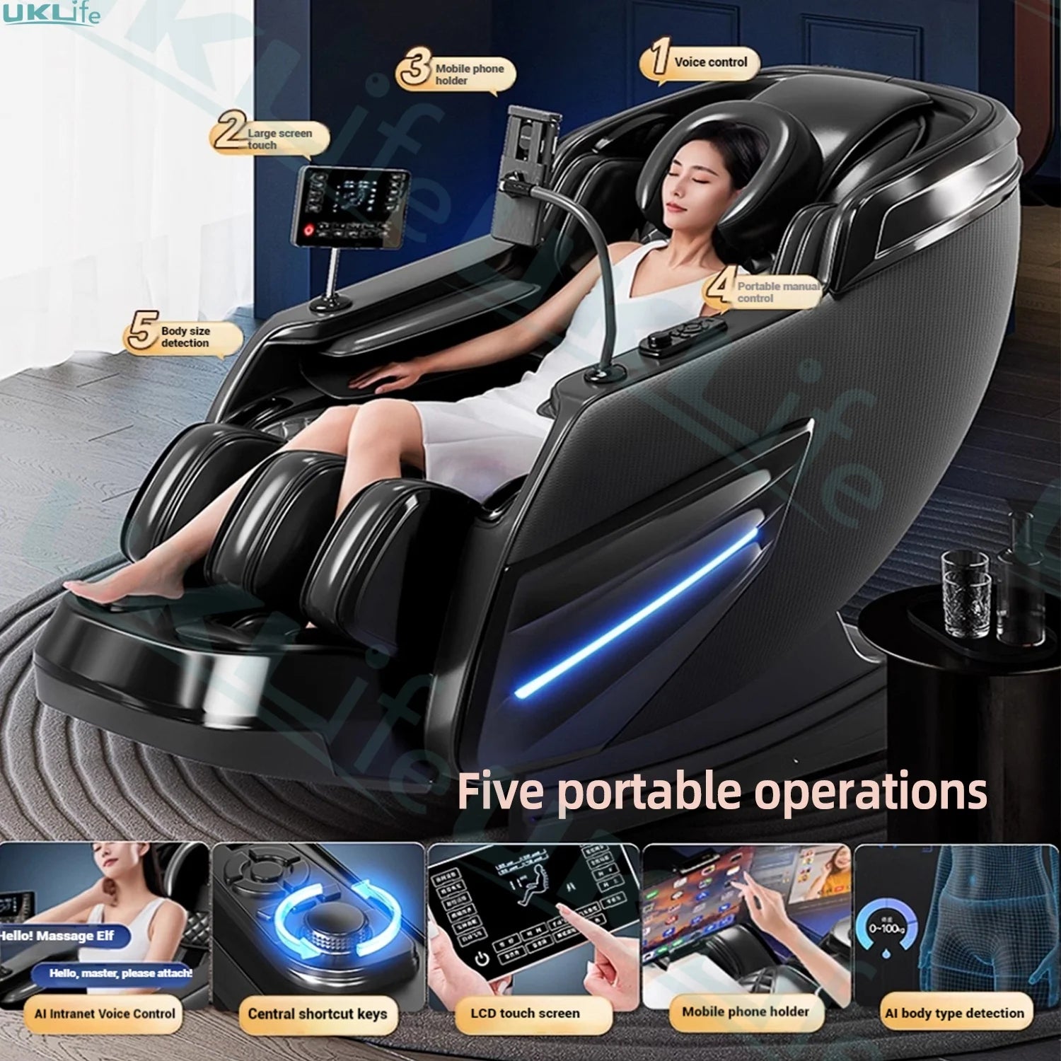 6D SL-Track Full Body Massage Chair - Deep Tissue Heat Therapy Body Shaping Massage Equipment Tidesmit